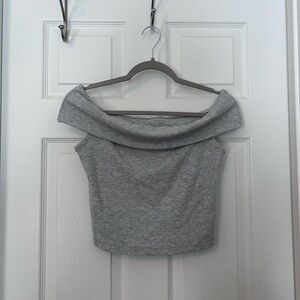 Elegant Gray Off-Shoulder Crop Top